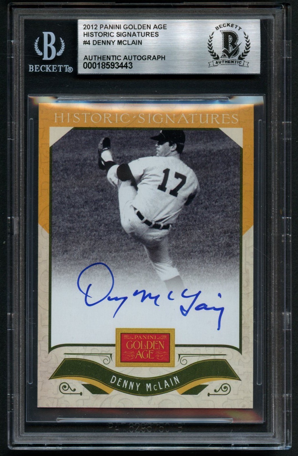 Denny Mclain signed autograph 2012 Panini Golden Age Baseball Player BAS