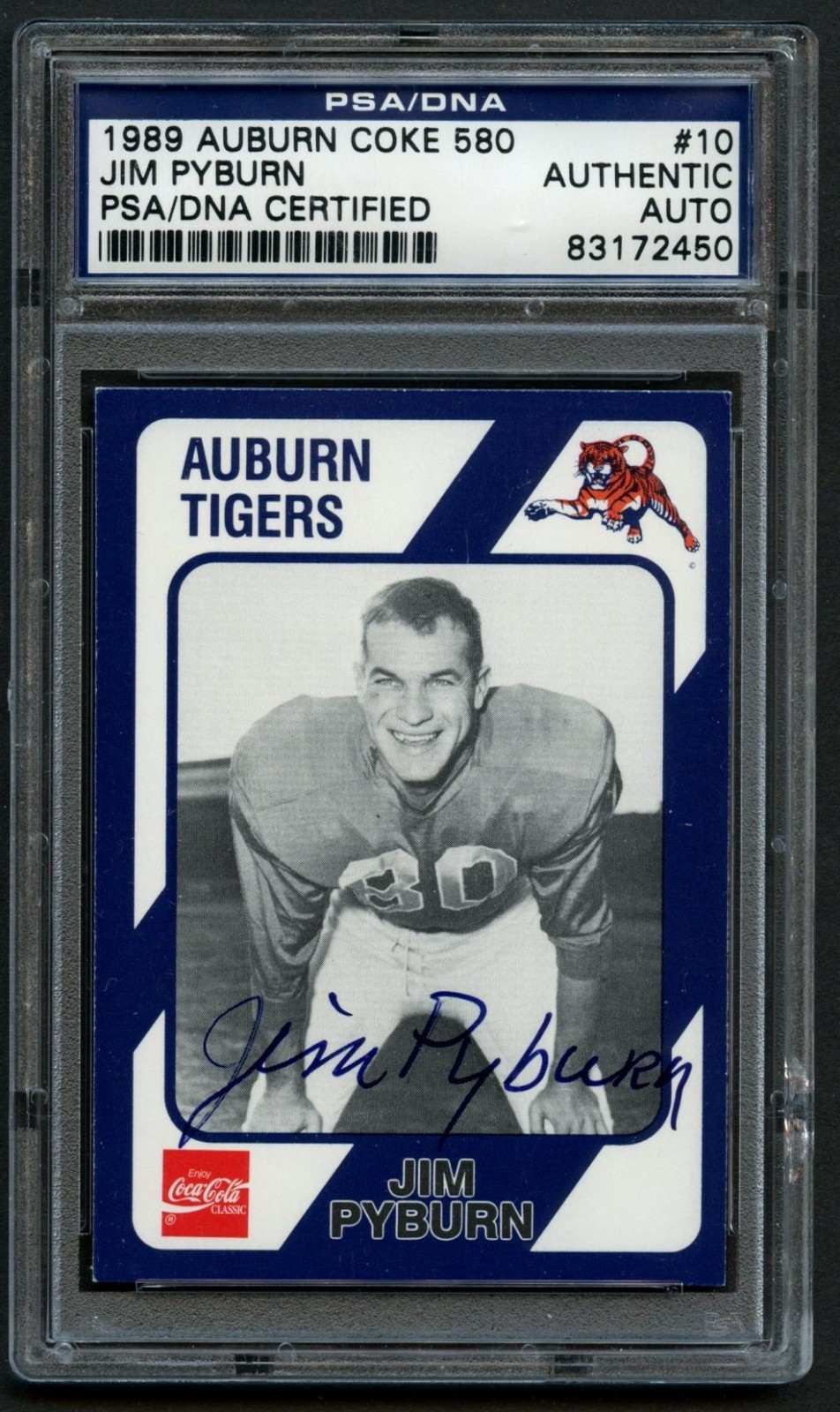 Jim Pyburn signed autograph auto 1989 Auburn Coke Trading Card PSA Slabbed