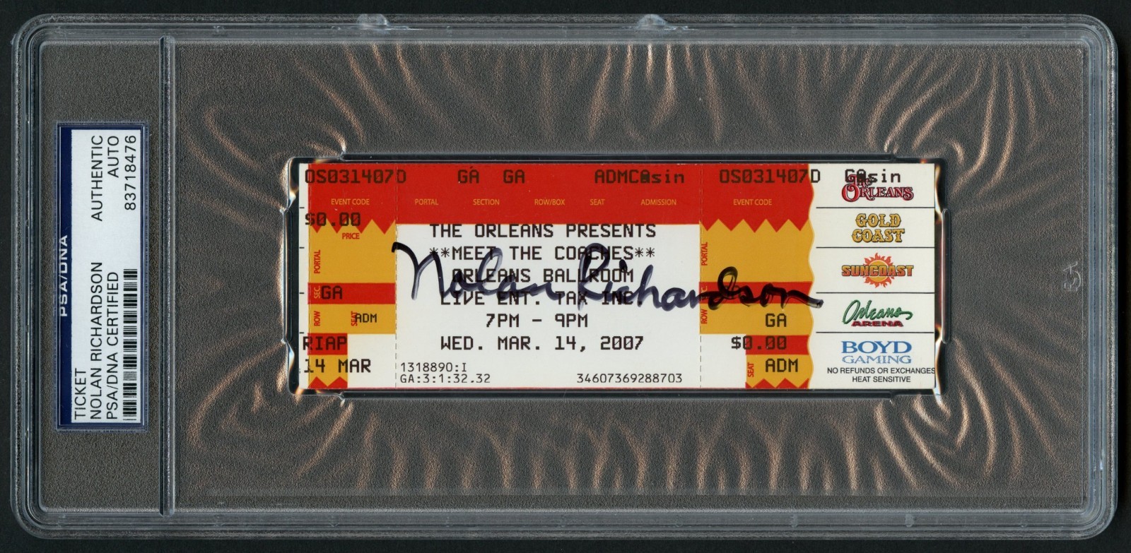 Nolan Richardson signed autograph Meet The Coaches Ticket PSA Slabbed