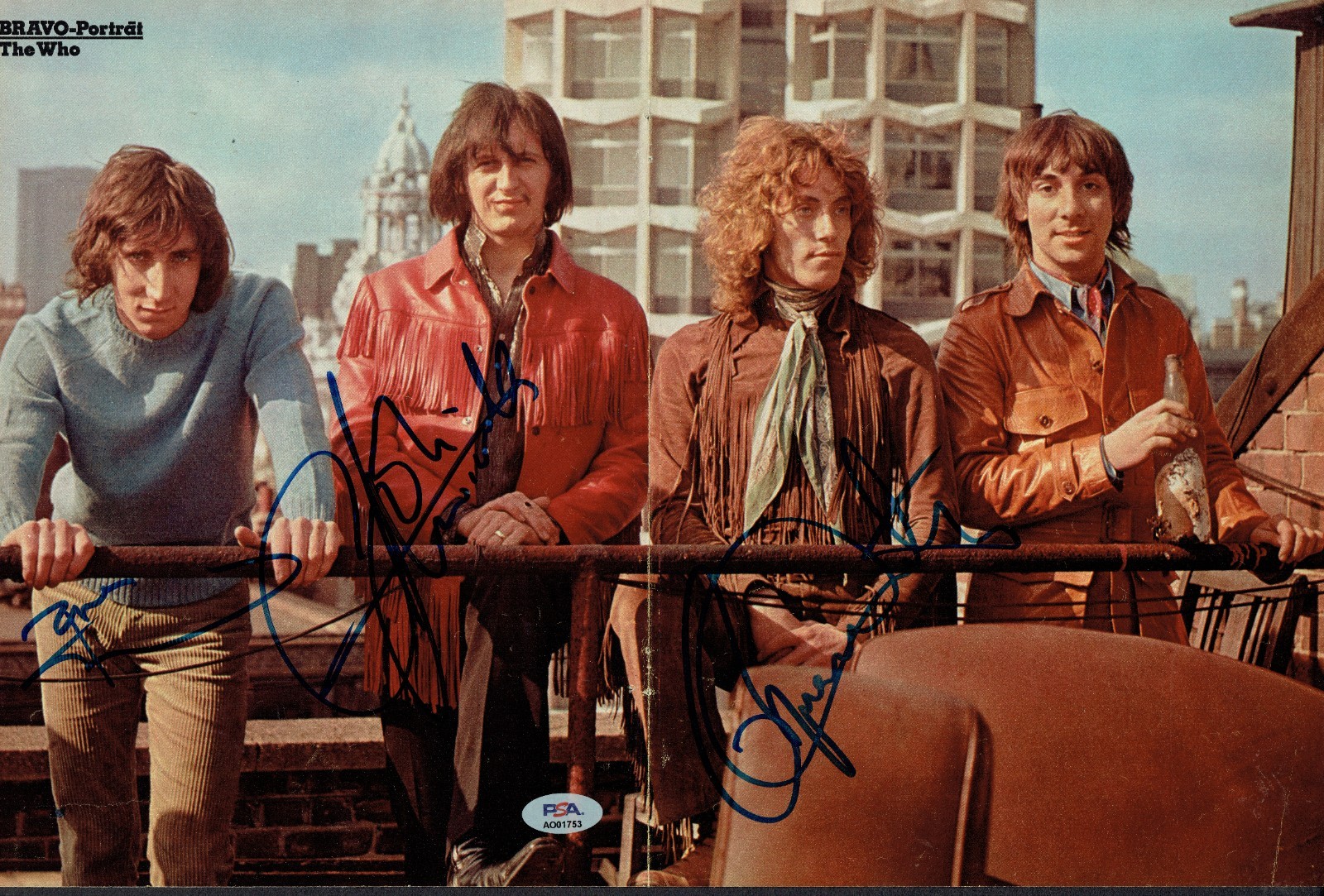 The WHO signed 11x17 Magazine Photo Townshend, Entwistle & Daltrey PSA Letter