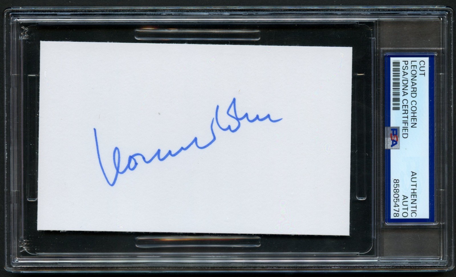 Leonard Cohen d2016 signed auto 3x5 cut Singer Songwriter Hallelujah PSA Slabbed