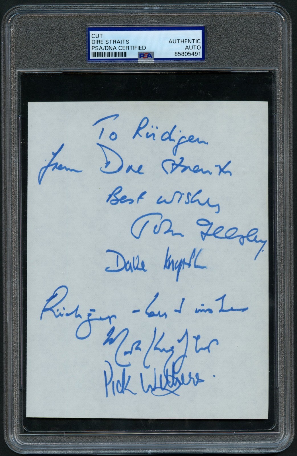 David & Mark Knopfler, Illsley, Withers signed 5x7 cut RUDIGER Dire Straits PSA