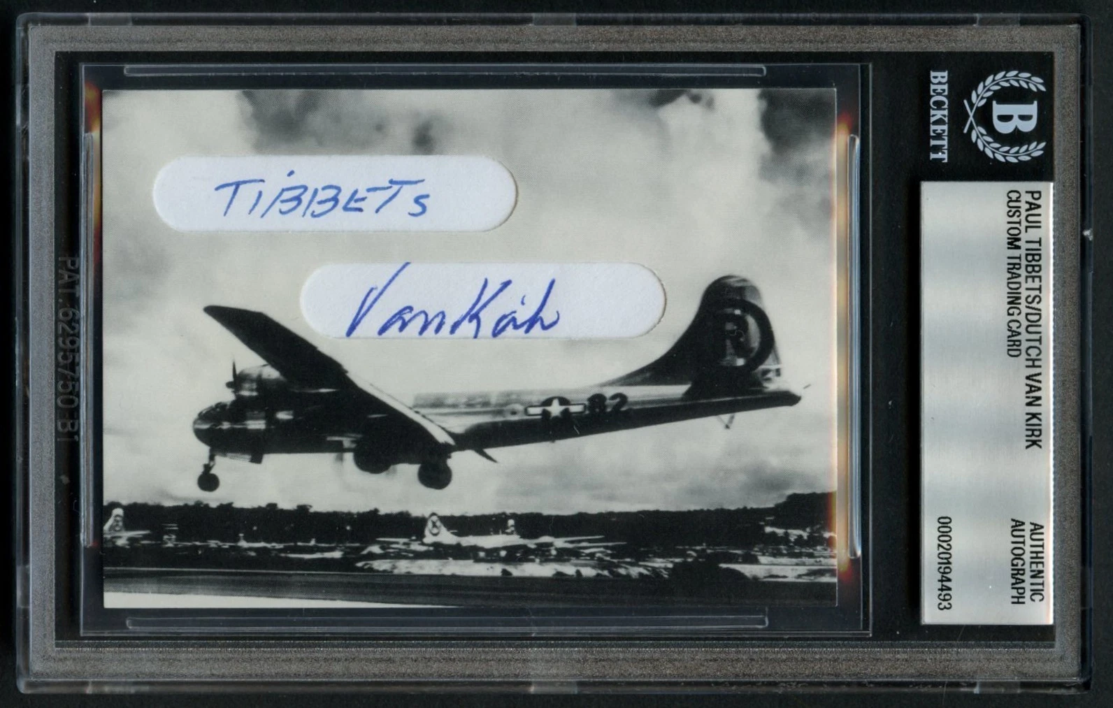 Enola Gay crew signed Custom Cut Card Paul Tibbets & Dutch Van Kirk BAS Slabbed