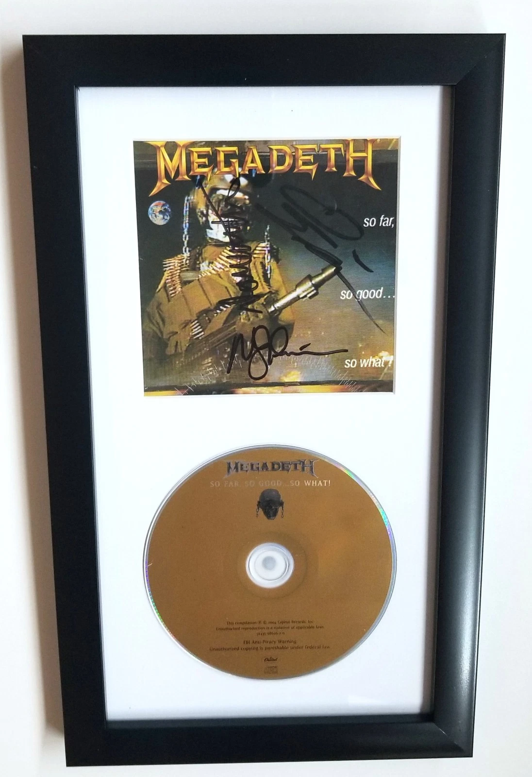 Megadeth SIGNED So Far So Good So What CD Framed Display JSA COA Mustaine +2