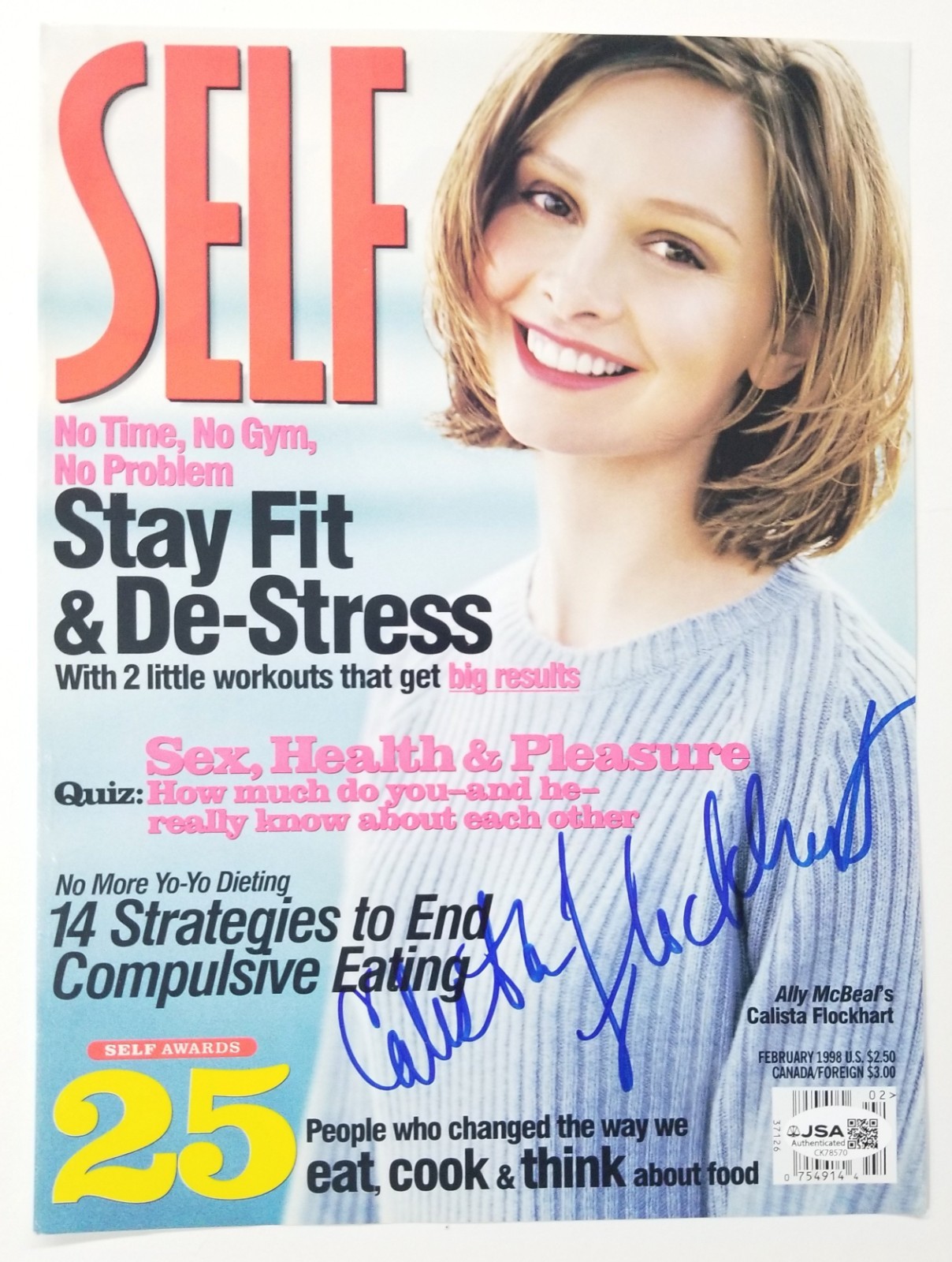 Calista Flockhart REAL hand SIGNED Mag Cover Page JSA COA Autograph Ally McBeal