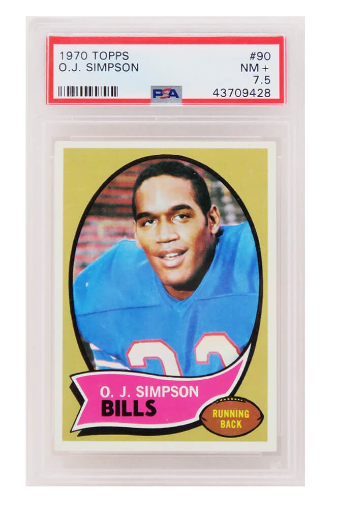 O.J. Simpson (Buffalo Bills) 1970 Topps Football RC Card #90 - PSA 7.5 NM+ (B)