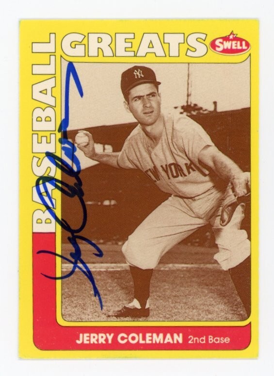 SIGNED BASEBALL CARD AUTO 1990 SWELL GREATS #19 JERRY COLEMAN
