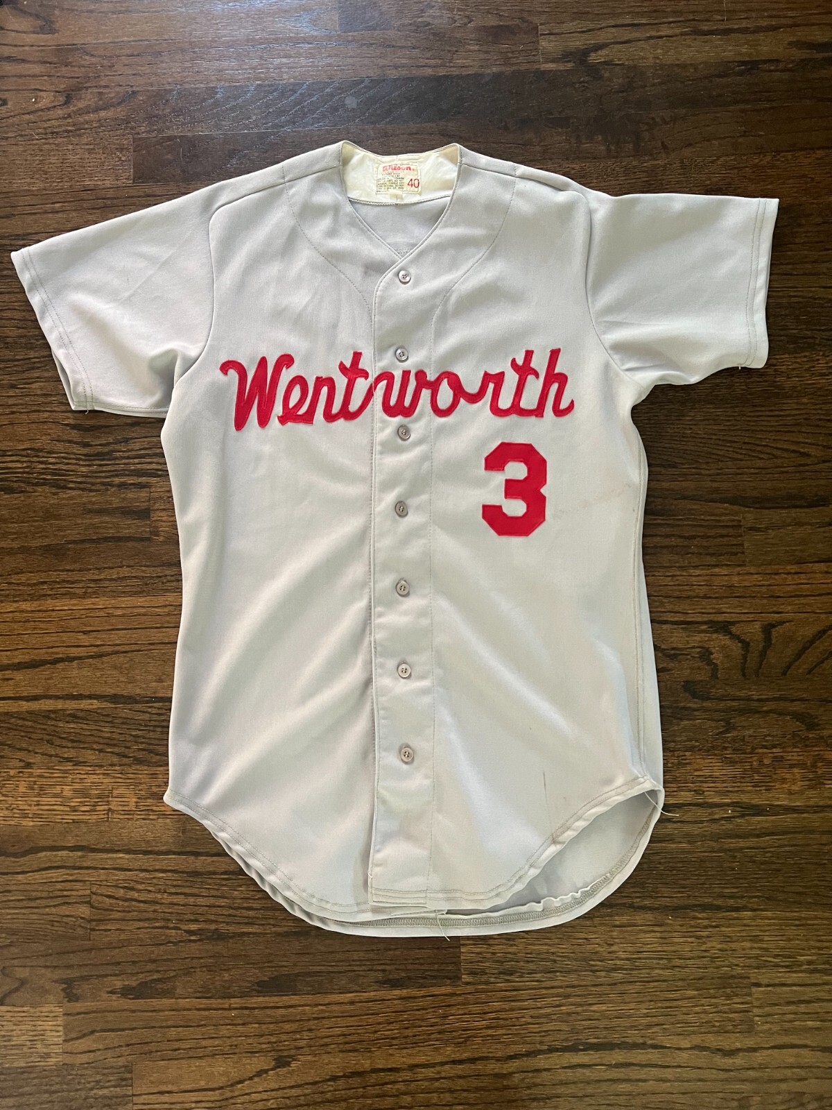 VINTAGE WENTWORTH MILITARY ACADEMY & COLLEGE GAME USED BASEBALL JERSEY BOSWELL