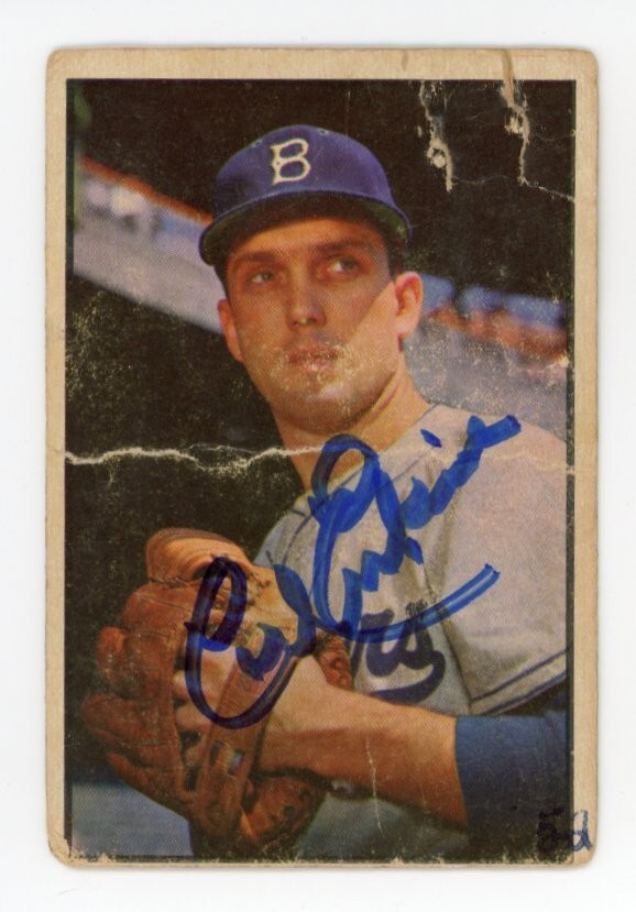 SIGNED BASEBALL CARD AUTO 1953 BOWMAN CARL ERSKINE BROOKLYN DODGERS *ROUGH
