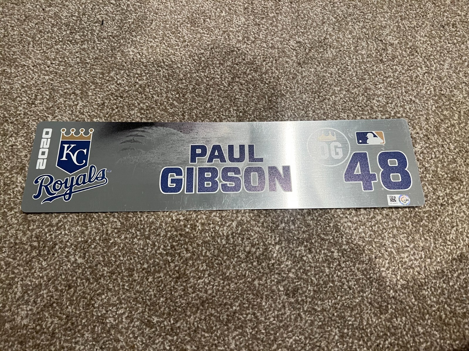 KANSAS CITY ROYALS GAME USED ? TEAM ISSUED BASEBALL NAMEPLATE PAUL GIBSON 2020