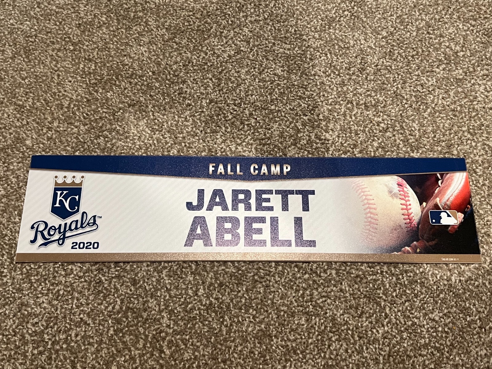 KANSAS CITY ROYALS GAME USED ? TEAM ISSUED BASEBALL NAMEPLATE FC JARETT ABELL