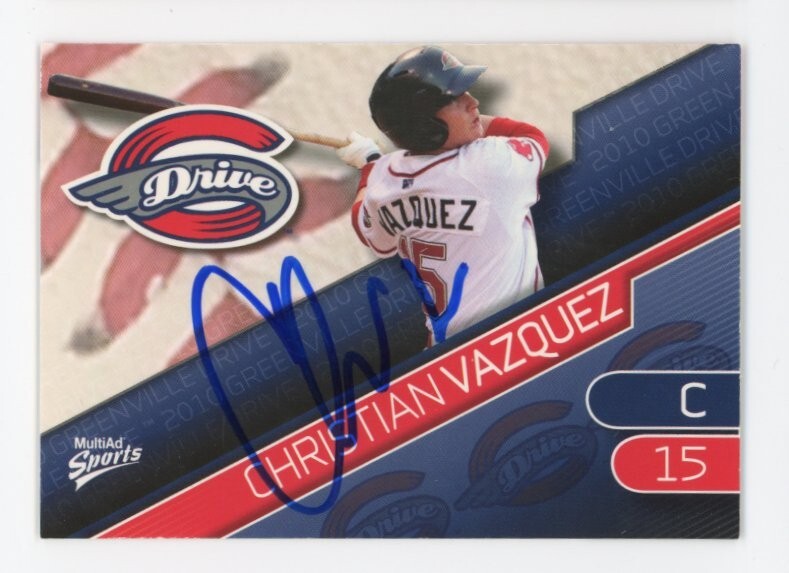 SIGNED BASEBALL CARD AUTO 2010 GREENVILLE DRIVE CHRISTIAN VAZQUEZ RC ROOKIE