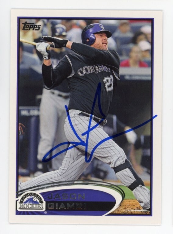 SIGNED BASEBALL CARD AUTO TOPPS 2012 JASON GIAMBI COLORADO ROCKIES #547