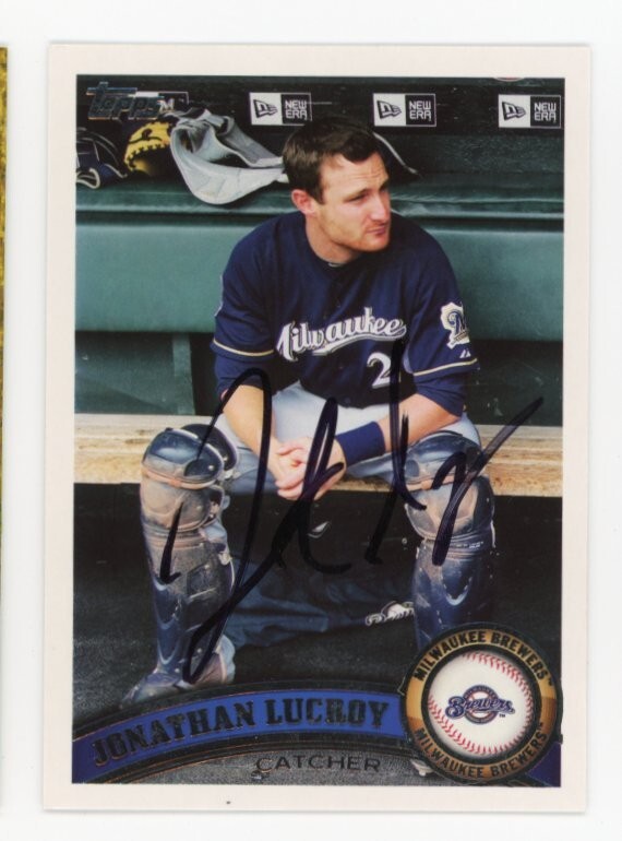 SIGNED BASEBALL CARD AUTO TOPPS 2011 JONATHAN LUCROY MILWAUKEE BREWERS #105
