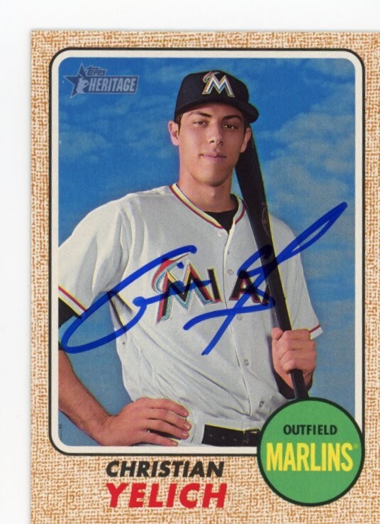 SIGNED BASEBALL CARD AUTO TOPPS HERITAGE 2017 CHRISTIAN YELICH MIAMI MARLINS 466