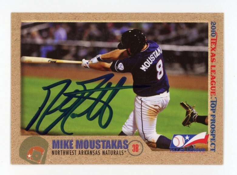 SIGNED BASEBALL CARD AUTO KANSAS CITY ROYALS MIKE MOUSTAKAS 2010 TEXAS LEAGUE RC