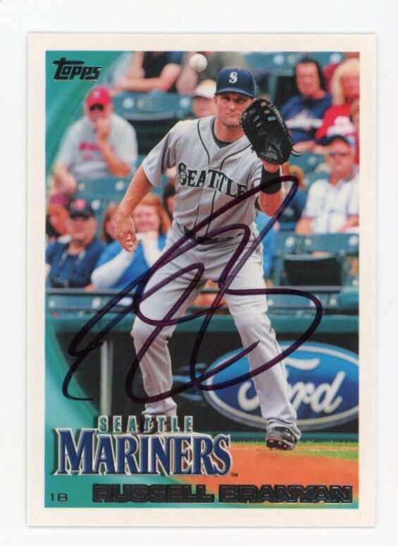 SIGNED BASEBALL CARD AUTO SEATTLE MARINERS TOPPS 2010 RUSSELL BRANYAN #221
