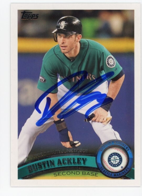 SIGNED BASEBALL CARD AUTO SEATTLE MARINERS TOPPS 2011 DUSTIN ACKLEY #US254