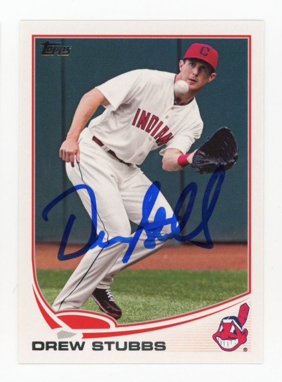 SIGNED BASEBALL CARD AUTO CLEVELAND INDIANS TOPPS 2013 DREW STUBBS #US115