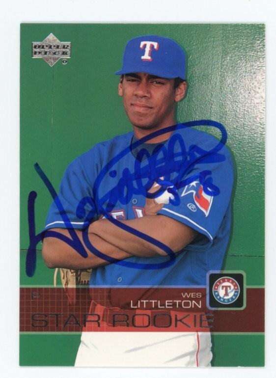 SIGNED BASEBALL CARD AUTO UPPER DECK UD RANGERS 2003 WES LITTLETON #61 RC