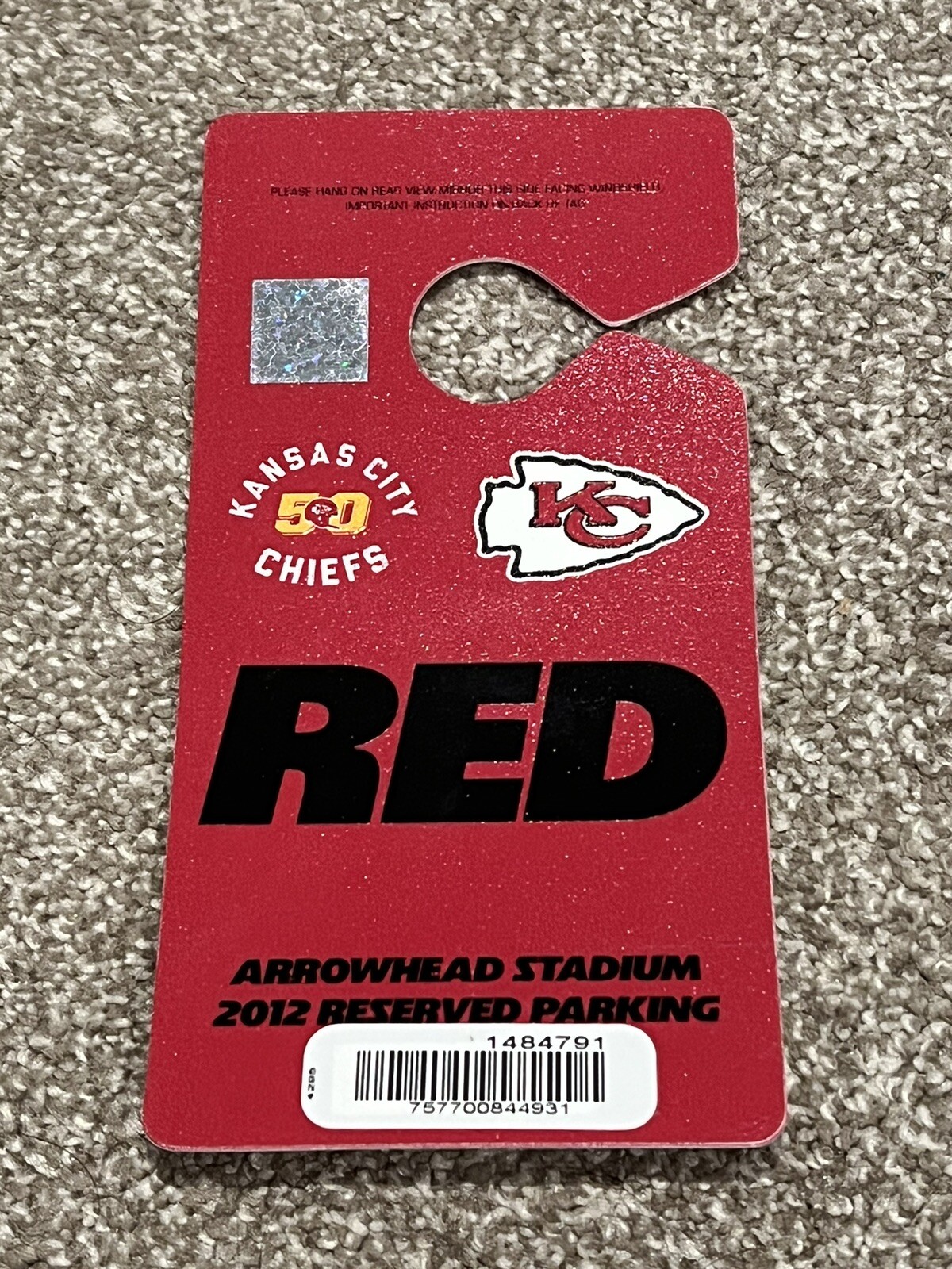 FOOTBALL PARKING LOT PASS TICKET ARROWHEAD STADIUM KANSAS CITY CHIEFS 2012