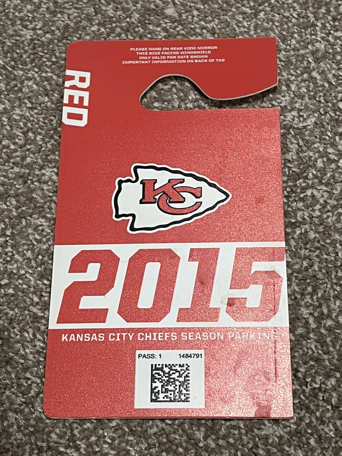 FOOTBALL PARKING PASS TICKET KANSAS CITY CHIEFS 2015 ARROWHEAD STADIUM