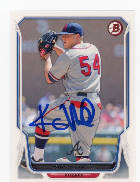 SIGNED BASEBALL CARD AUTO 2014 BOWMAN KRIS MEDLEN ATLANTA BRAVES #152