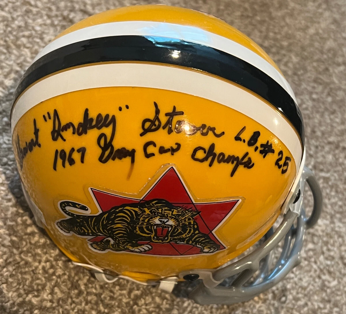 STEWART SMOKEY STOVER SIGNED CUSTOM MINI HELMET AUTO HAMILTON TIGER-CATS CHIEFS
