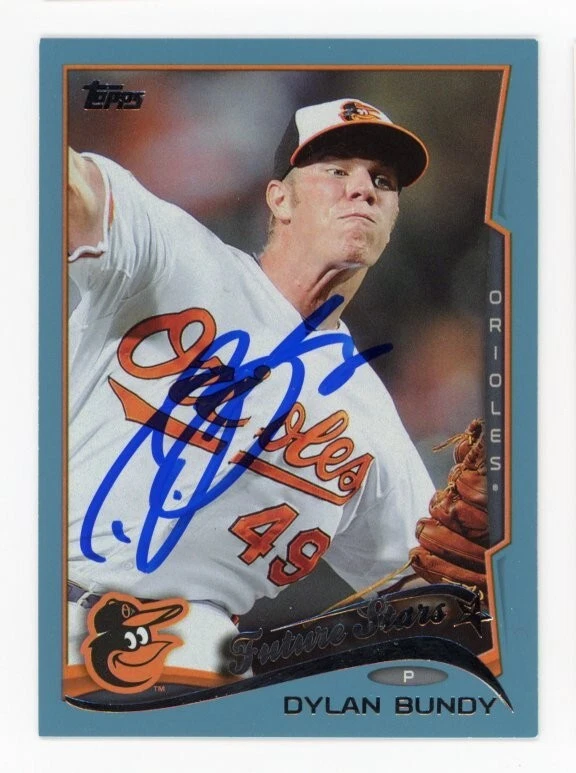 SIGNED BASEBALL CARD AUTO TOPPS 2014 DYLAN BUNDY BLUE BORDER ORIOLES #531