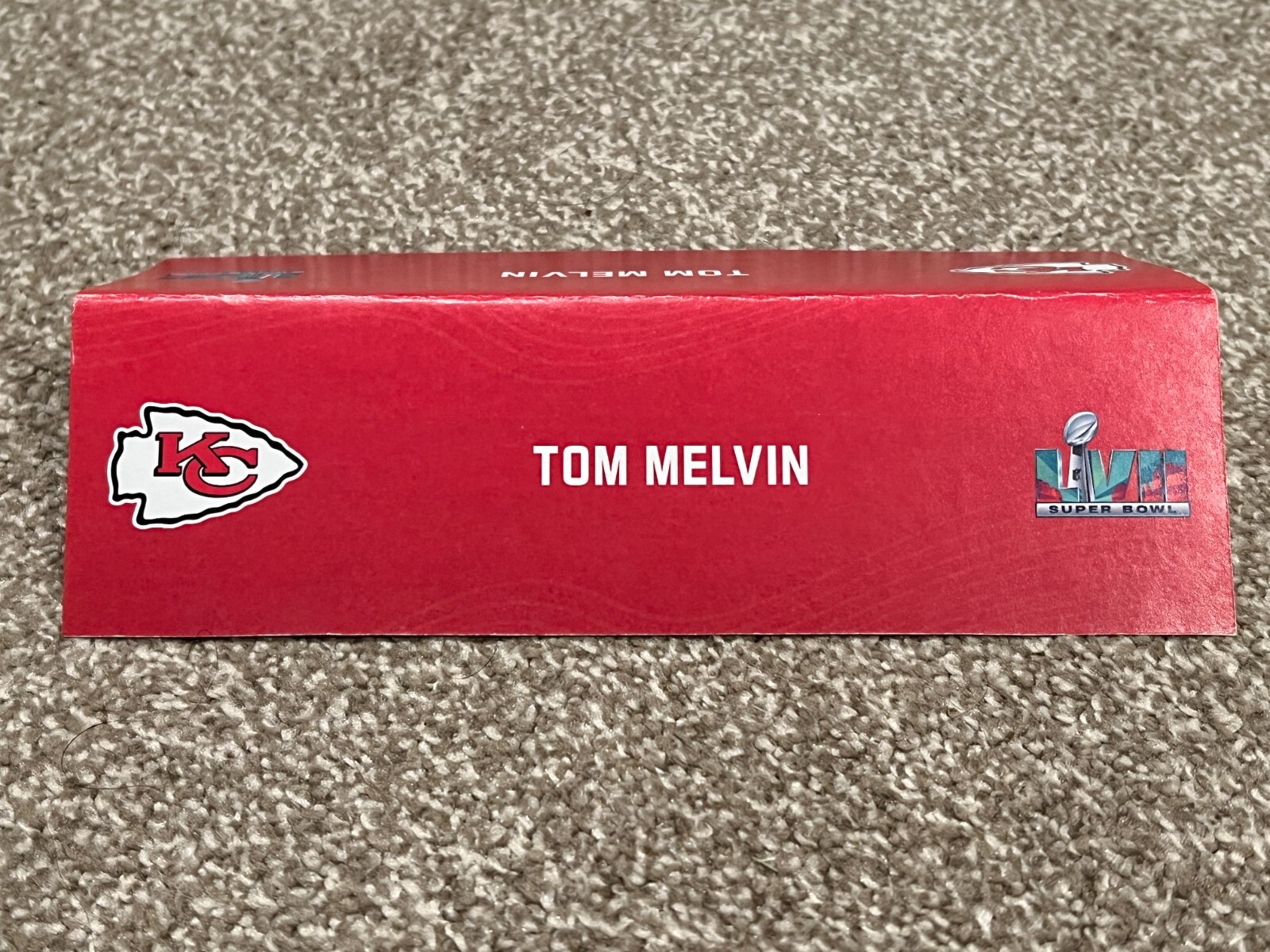 KANSAS CITY CHIEFS TEAM ISSUED SUPER BOWL LVII PAPER NAMEPLATE TOM MELVIN