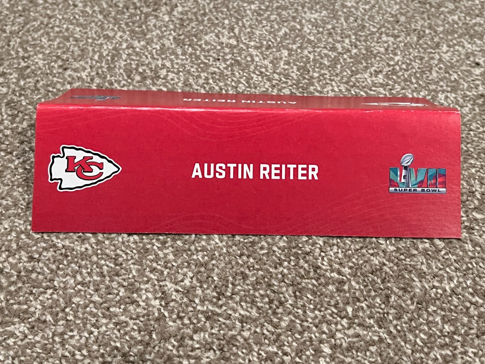 KANSAS CITY CHIEFS TEAM ISSUED SUPER BOWL LVII PAPER NAMEPLATE AUSTIN REITER