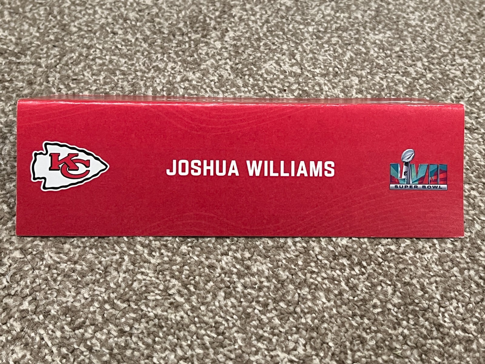 KANSAS CITY CHIEFS TEAM ISSUED SUPER BOWL LVII PAPER NAMEPLATE JOSHUA WILLIAMS