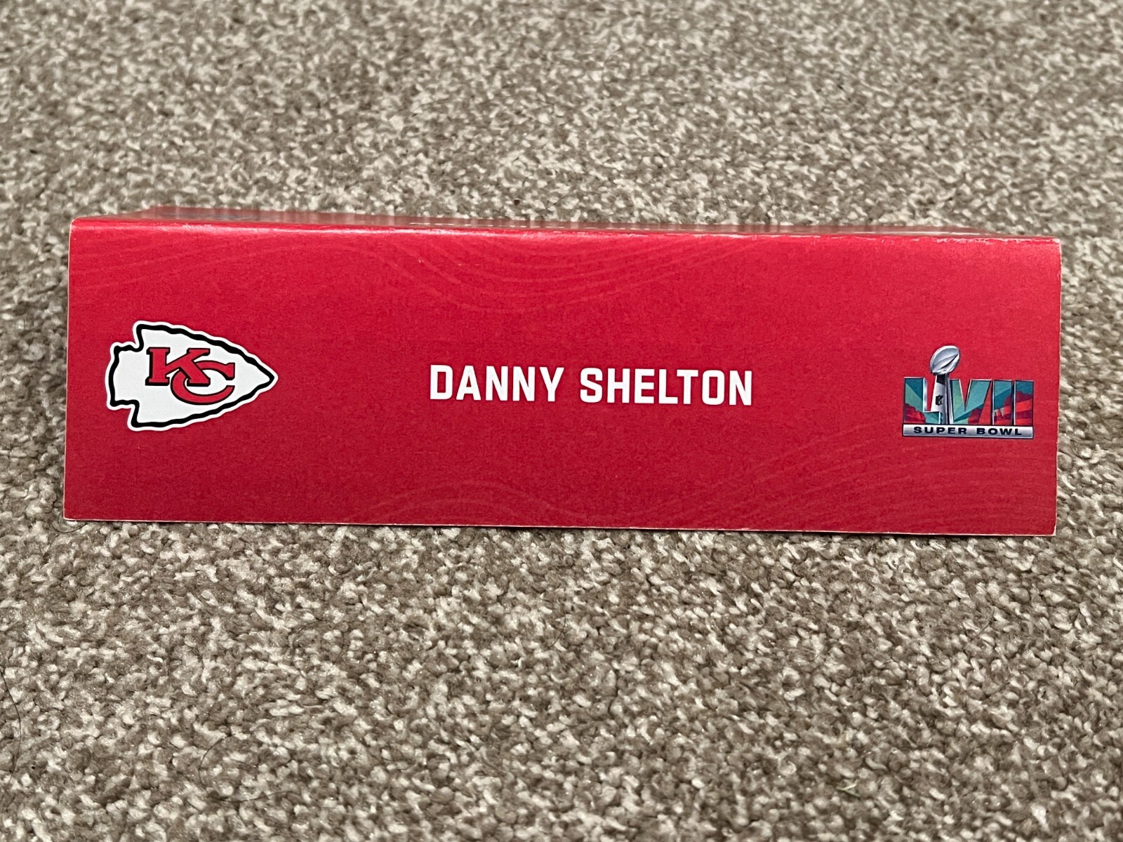 KANSAS CITY CHIEFS TEAM ISSUED SUPER BOWL LVII PAPER NAMEPLATE DANNY SHELTON