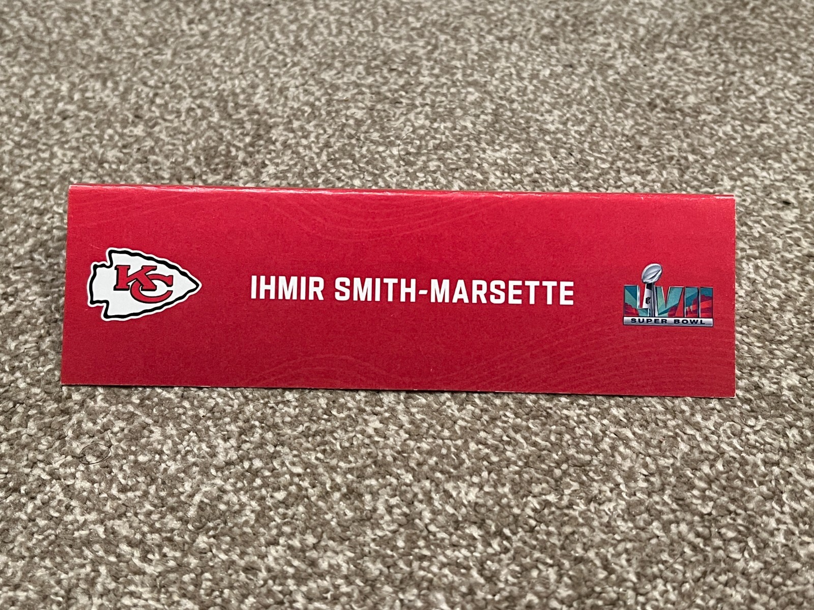 KANSAS CITY CHIEFS ISSUED SUPER BOWL LVII PAPER NAMEPLATE IHMIR SMITH-MARSETTE