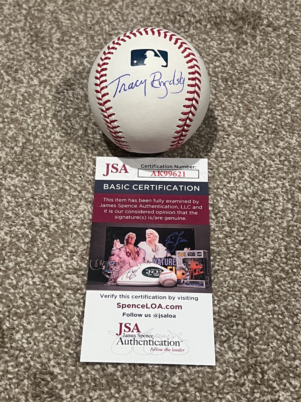 TRACY RINGOLSBY SIGNED BASEBALL AUTO JG SPINK AWARD WINNER WRITER HOF JSA COA