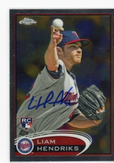 SIGNED BASEBALL CARD AUTO TOPPS CHROME 2012 LIAM HENDRIKS MINNESOTA TWINS #154