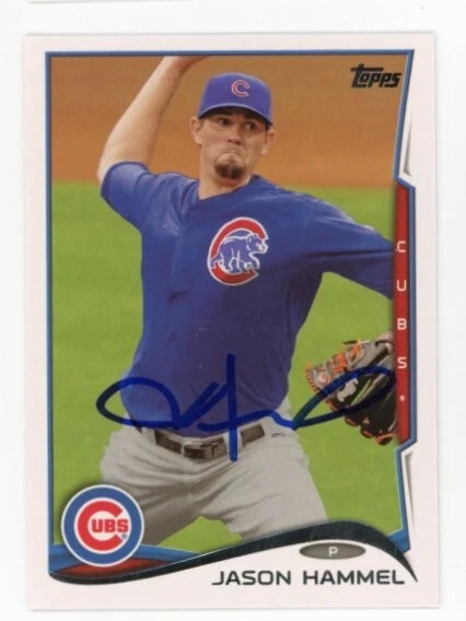 SIGNED BASEBALL CARD AUTO TOPPS 2014 JASON HAMMEL CHICAGO CUBS #601