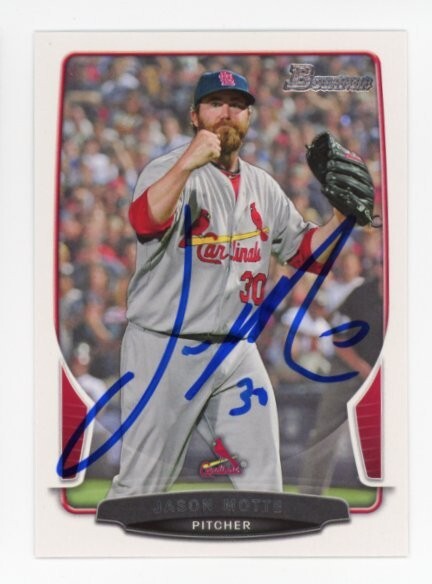 SIGNED BASEBALL CARD AUTO BOWMAN 2013 JASON MOTTE ST LOUIS CARDINALS #145