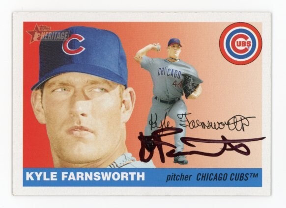 SIGNED BASEBALL CARD AUTO 2004 TOPPS HERITAGE KYLE FARNSWORTH CHICAGO CUBS #121