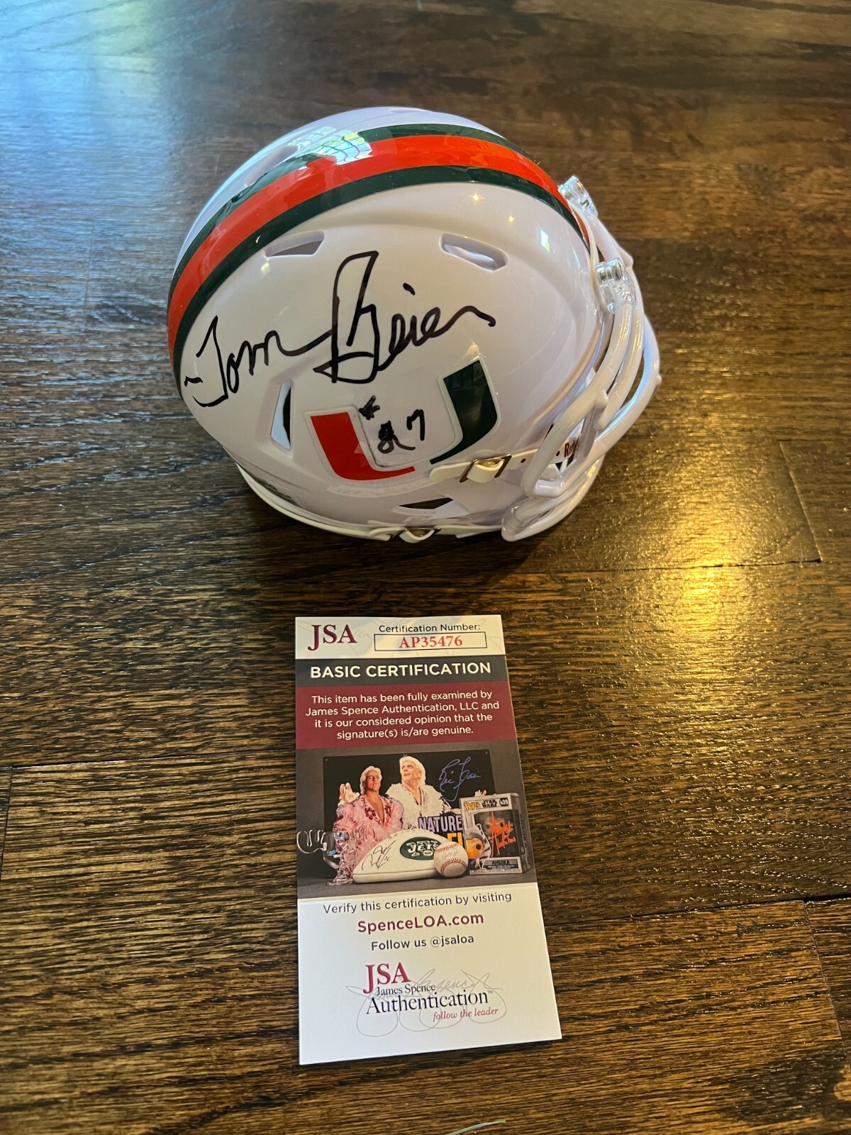 TOM BEIER SIGNED FOOTBALL MINI HELMET AUTO MIAMI 1966 ALL-AMERICAN JSA COA