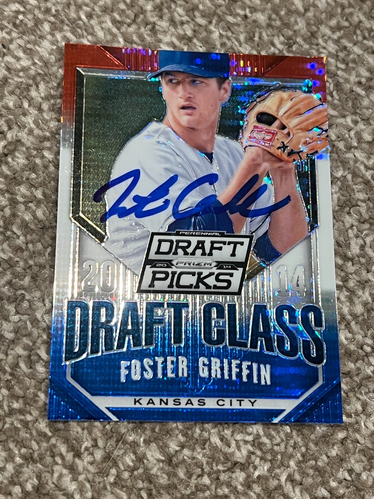 SIGNED BASEBALL CARD AUTO PRIZM 2014 FOSTER GRIFFIN #26 KANSAS CITY ROYALS VARI.