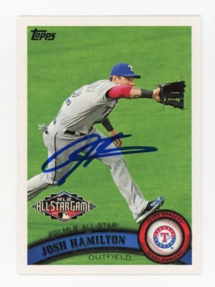 SIGNED BASEBALL CARD AUTO 2011 TOPPS JOSH HAMITLON TEXAS RANGERS #US38