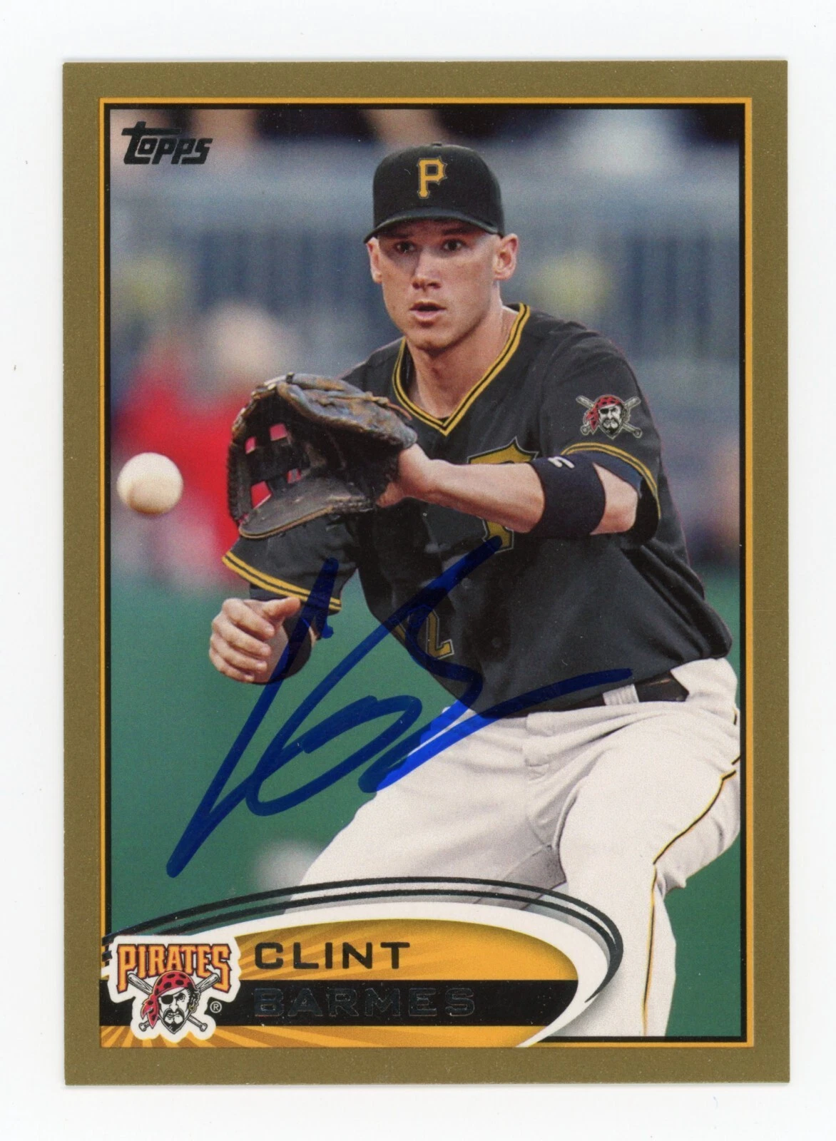 SIGNED BASEBALL CARD AUTO TOPPS 2012 CLINT BARMES PITTSBURGH PIRATES GOLD #623