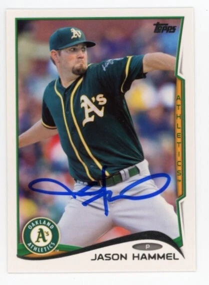 SIGNED BASEBALL CARD AUTO TOPPS 2014 OAKLAND A's ATHLETICS JASON HAMMEL #US139