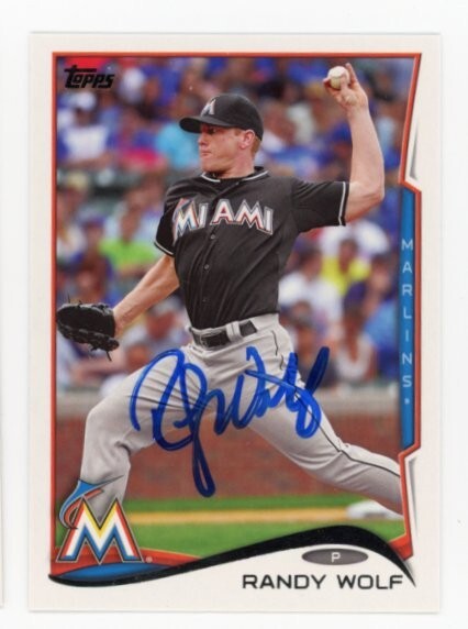 SIGNED BASEBALL CARD AUTO TOPPS 2014 MIAMI MARLINS RANDY WOLF #US120