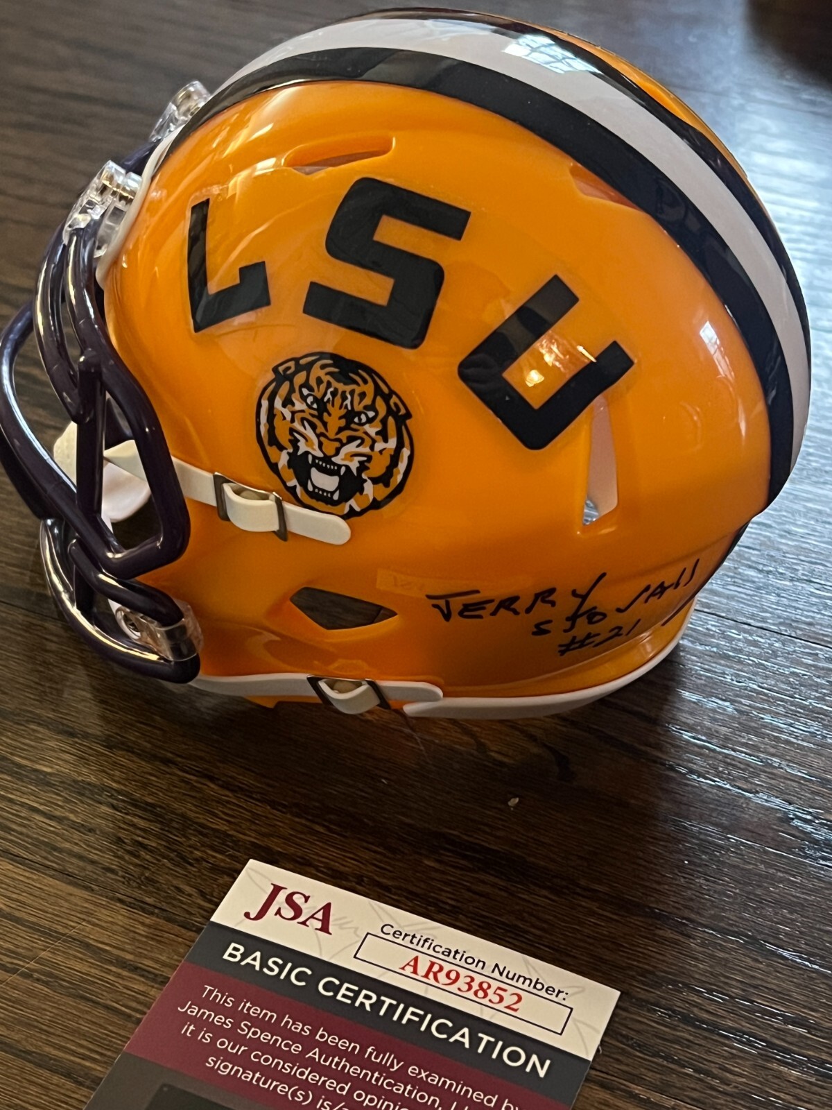JERRY STOVALL SIGNED FOOTBALL MINI HELMET AUTO LSU TIGERS COLLEGE HOF JSA COA
