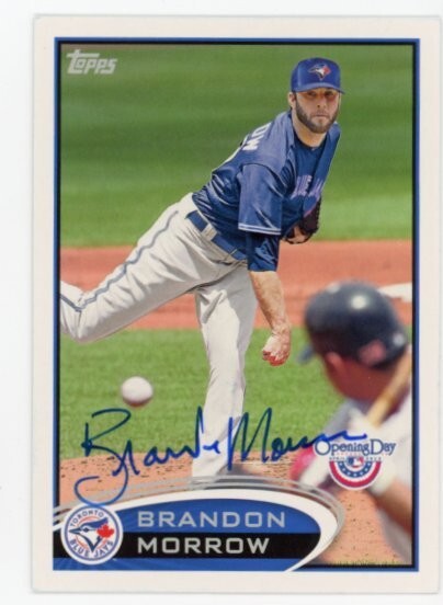 SIGNED BASEBALL CARD AUTO OPENING DAY TOPPS 2012 BRANDON MORROW #24 BLUE JAYS