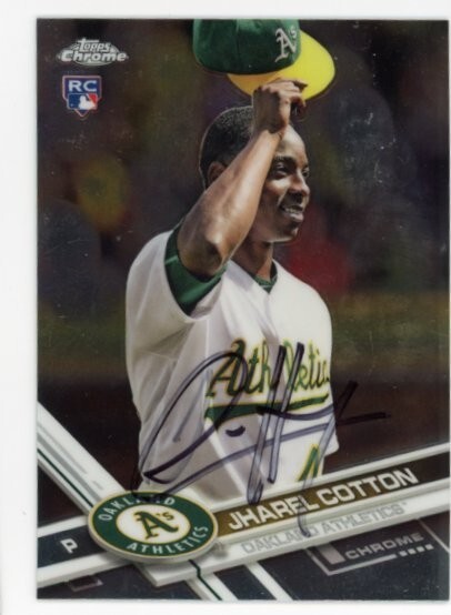 SIGNED BASEBALL CARD AUTO TOPPS CHROME 2017 JHAREL COTTON OAKLAND A's #80 RC