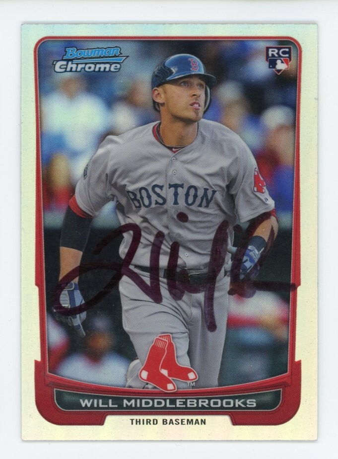 SIGNED BASEBALL CARD AUTO BOWMAN CHROME 2012 WILL MIDDLEBROOKS REFRACTOR RED SOX