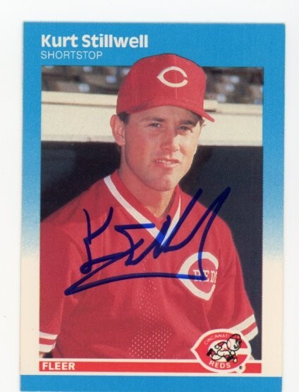 SIGNED BASEBALL CARD AUTO 1987 FLEER KURT STILLWELL CINCINNATI REDS #215